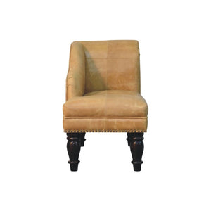 English Elm Artisan Furniture Heritage Leather Chaise with Stud Trim Rolled Back Solid Wood Legs Tan B182P611658