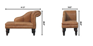 English Elm Artisan Furniture Heritage Leather Chaise with Stud Trim Rolled Back Solid Wood Legs Brown B182P611659