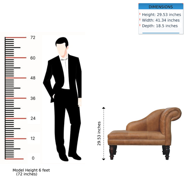 English Elm Artisan Furniture Heritage Leather Chaise with Stud Trim Rolled Back Solid Wood Legs Brown B182P611659