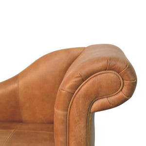 English Elm Artisan Furniture Heritage Leather Chaise with Stud Trim Rolled Back Solid Wood Legs Brown B182P611659