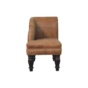 English Elm Artisan Furniture Heritage Leather Chaise with Stud Trim Rolled Back Solid Wood Legs Brown B182P611659