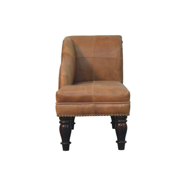 English Elm Artisan Furniture Heritage Leather Chaise with Stud Trim Rolled Back Solid Wood Legs Brown B182P611659