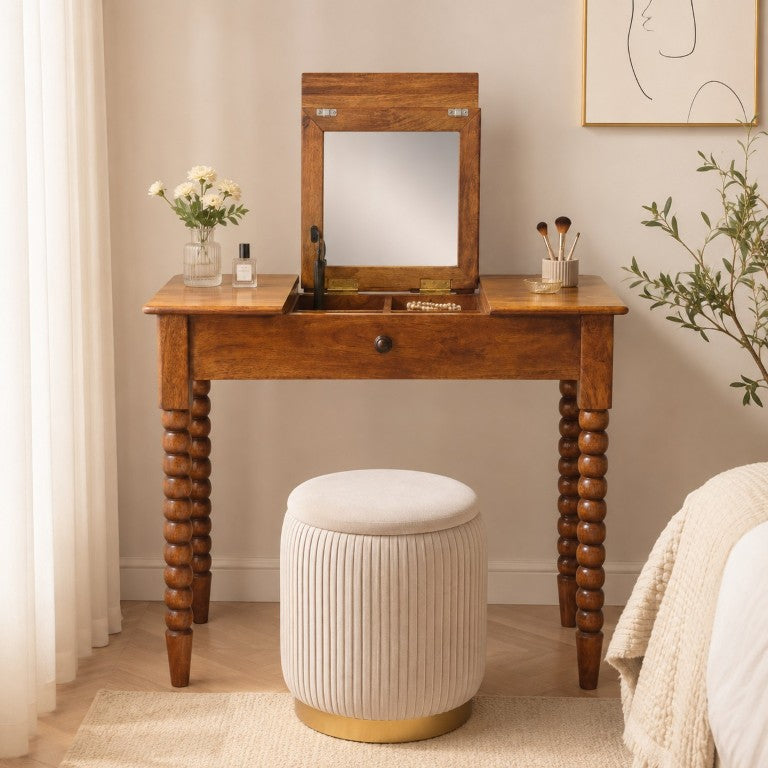 English Elm Artisan Furniture Mango Wood Vanity Table with Lift Mirror and Four Hidden Compartments B182P611660