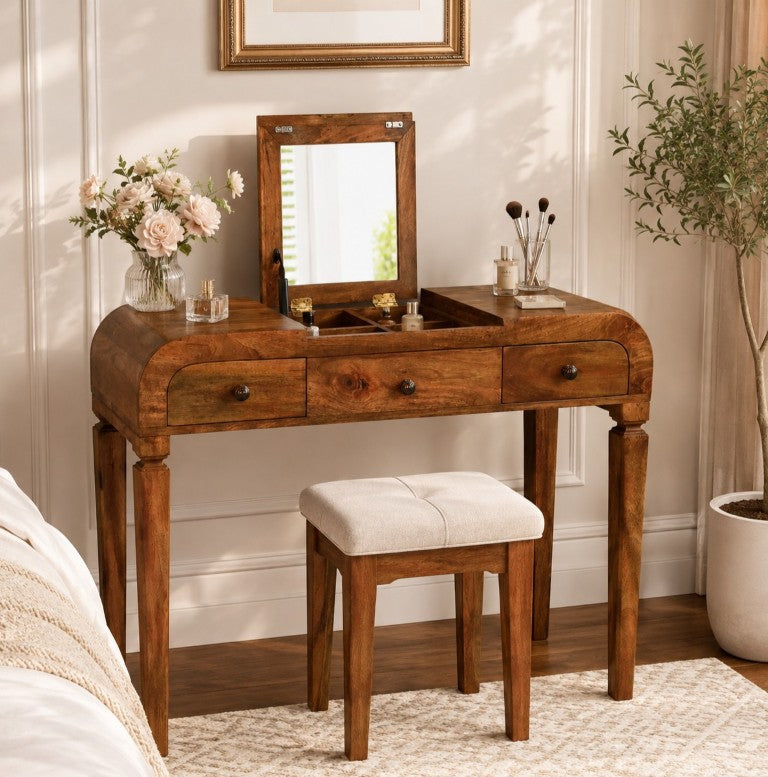 English Elm Artisan Furniture Mango Wood Vanity with Lift Mirror and Six Storage Compartments B182P611661