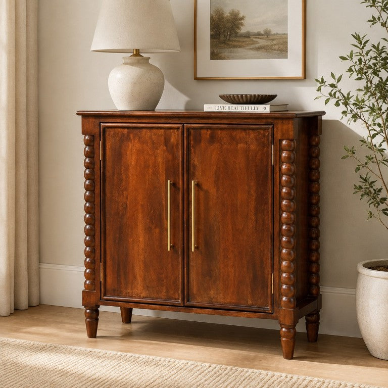 English Elm Artisan Furniture Mango Wood Heritage Spindle Cabinet with Brass Hardware for Dining Rooms B182P611662