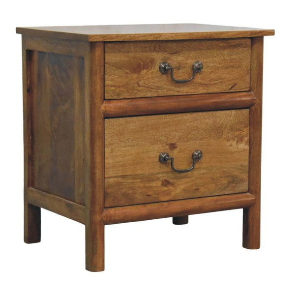 English Elm Artisan Furniture Mango Wood Two Drawer Nightstand with Amber Oak Finish Classic Bedroom B182P611668