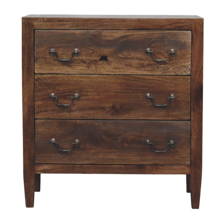 English Elm Artisan Furniture Mango Wood Three Drawer Chest Roasted Almond Finish Tapered Legs B182P611669