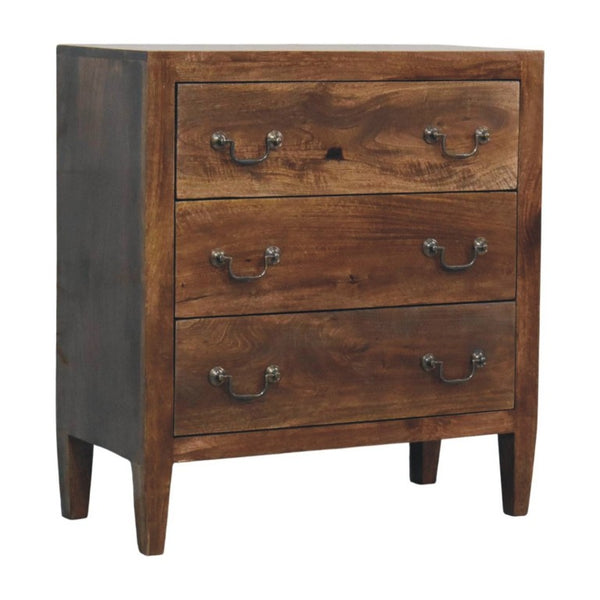 English Elm Artisan Furniture Mango Wood Three Drawer Chest Roasted Almond Finish Tapered Legs B182P611669