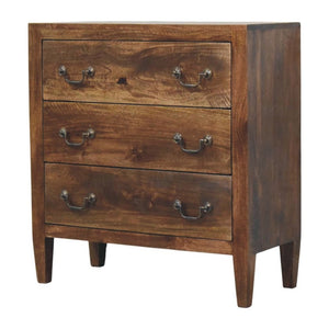 English Elm Artisan Furniture Mango Wood Three Drawer Chest Roasted Almond Finish Tapered Legs B182P611669