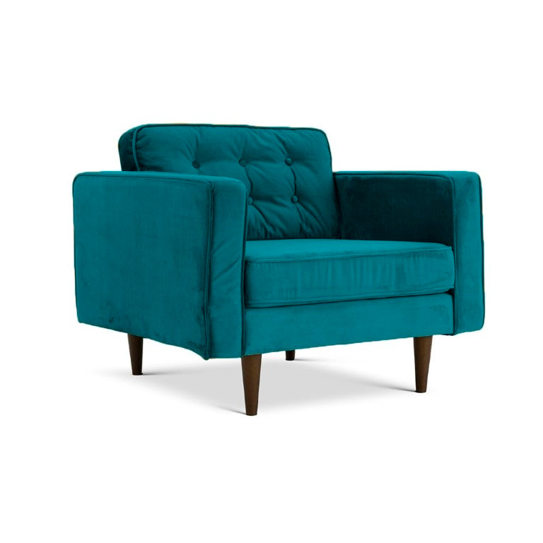 English Elm Casey Button Tufted Velvet Lounge Chair with Walnut Legs for Mid Century Living Rooms B183P201751