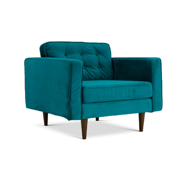 English Elm Casey Button Tufted Velvet Lounge Chair with Walnut Legs for Mid Century Living Rooms B183P201751