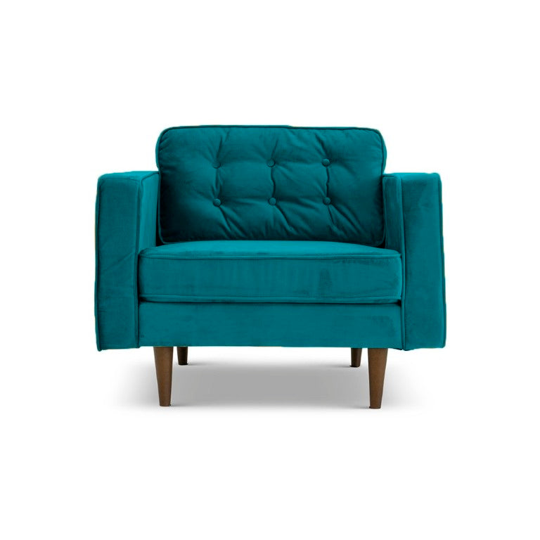 English Elm Casey Button Tufted Velvet Lounge Chair with Walnut Legs for Mid Century Living Rooms B183P201751