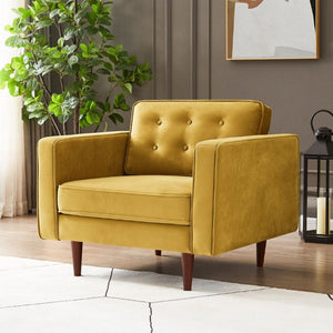 English Elm Casey Mid-Century Velvet Lounge Chair with Walnut Tapered Legs for Living Rooms B183P201758