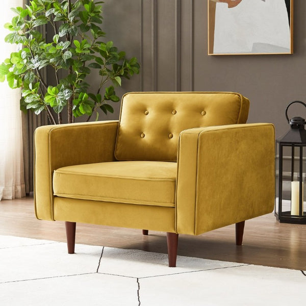English Elm Casey Mid-Century Velvet Lounge Chair with Walnut Tapered Legs for Living Rooms B183P201758