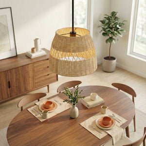 English Elm Essence Woven Rattan Shade Pendant Light Matte Black Metal Farmhouse Kitchen Fixture B183P230908