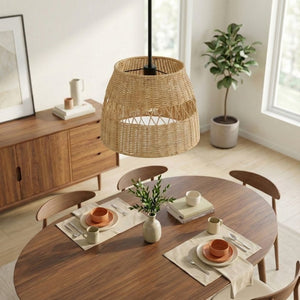 English Elm Essence Woven Rattan Shade Pendant Light Matte Black Metal Farmhouse Kitchen Fixture B183P230908