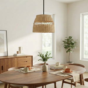 English Elm Essence Woven Rattan Shade Pendant Light Matte Black Metal Farmhouse Kitchen Fixture B183P230908
