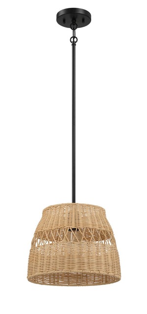 English Elm Essence Woven Rattan Shade Pendant Light Matte Black Metal Farmhouse Kitchen Fixture B183P230908