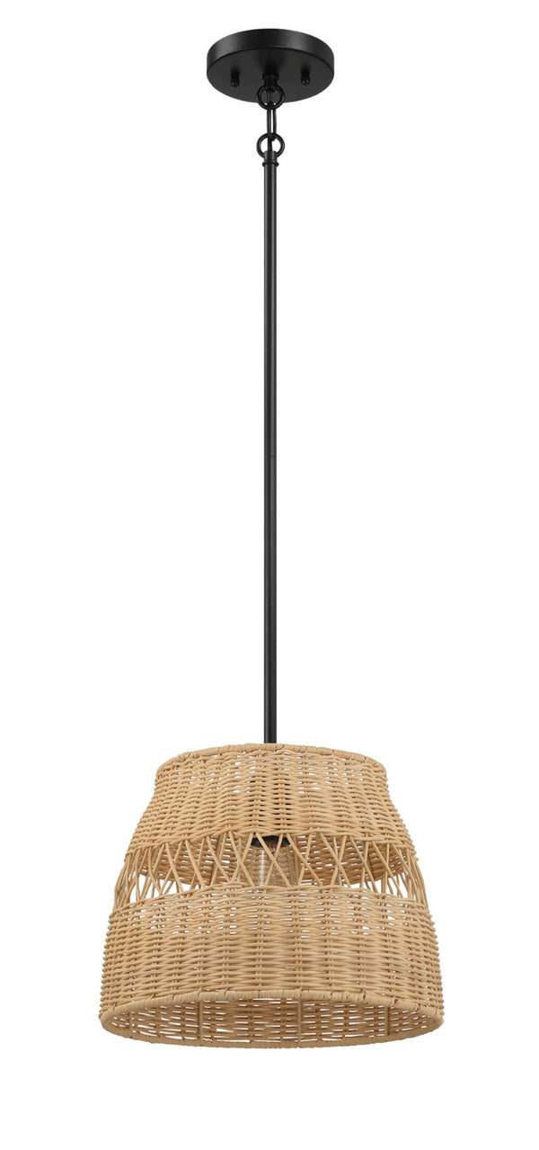 English Elm Essence Woven Rattan Shade Pendant Light Matte Black Metal Farmhouse Kitchen Fixture B183P230908