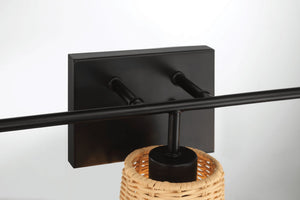 English Elm Moonlit Three Light Rattan Wall Sconce Black Metal Frame Farmhouse Vanity Fixture B183P230910