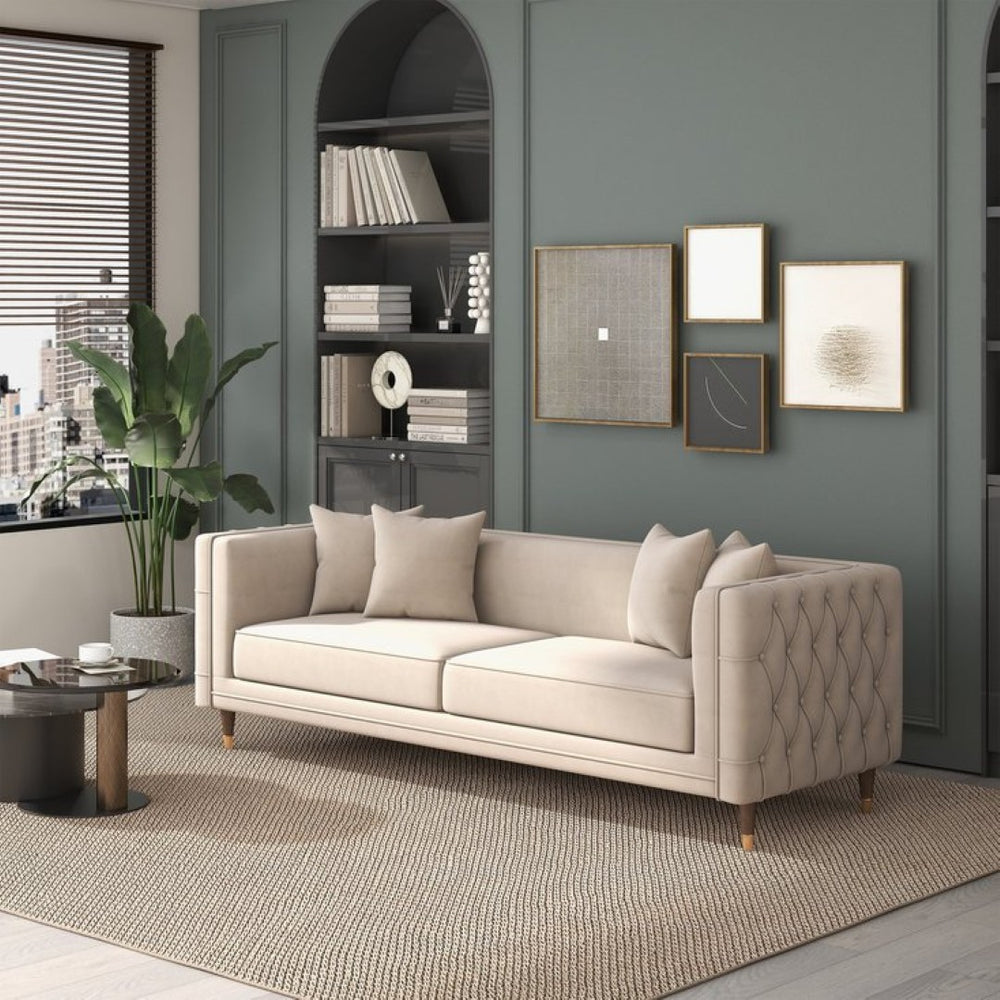 English Elm Edward Channel-tufted Velvet Sofa Mid-century Modern Comfort for Any Living Room B183P231289