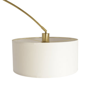 English Elm Ambient Gold Brass Arc Floor Lamp with Oversized Linen Shade for Living Rooms B183P231745