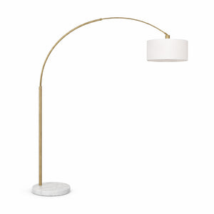 English Elm Ambient Gold Brass Arc Floor Lamp with Oversized Linen Shade for Living Rooms B183P231745