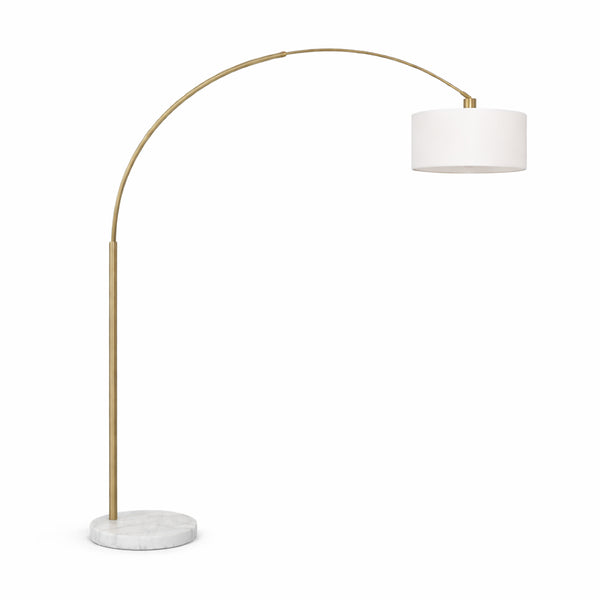 English Elm Ambient Gold Brass Arc Floor Lamp with Oversized Linen Shade for Living Rooms B183P231745