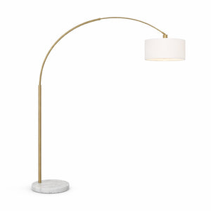 English Elm Ambient Gold Brass Arc Floor Lamp with Oversized Linen Shade for Living Rooms B183P231745