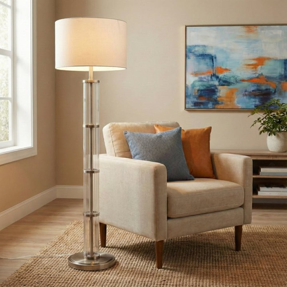 English Elm Nimbus Architectural Glass Column Floor Lamp Brushed Nickel Base for Modern Living B183P231748