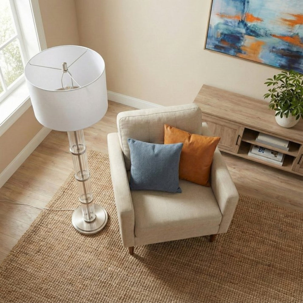 English Elm Nimbus Architectural Glass Column Floor Lamp Brushed Nickel Base for Modern Living B183P231748