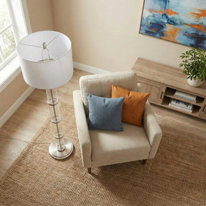 English Elm Nimbus Architectural Glass Column Floor Lamp Brushed Nickel Base for Modern Living B183P231748