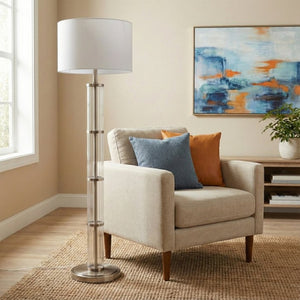 English Elm Nimbus Architectural Glass Column Floor Lamp Brushed Nickel Base for Modern Living B183P231748