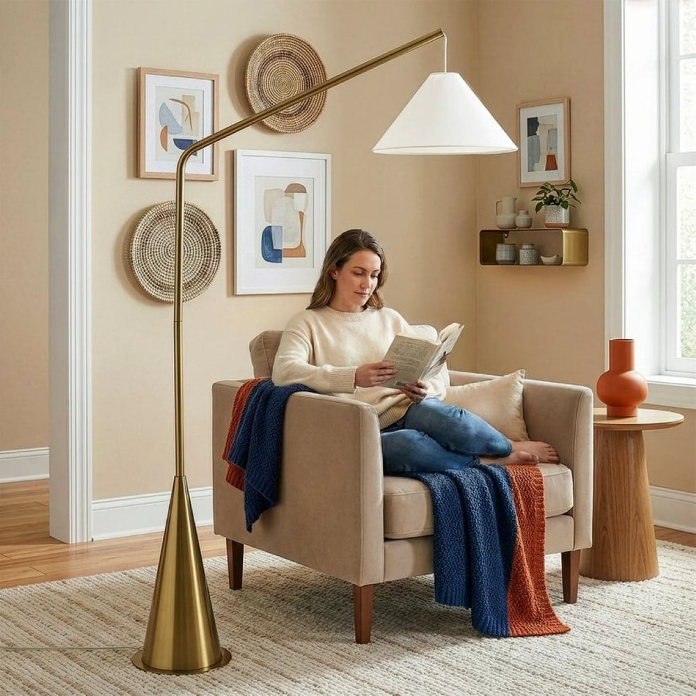 English Elm Lisbon Modern Floor Lamp Matte Black Cone Base White Fabric Shade for Living Room B183P231749