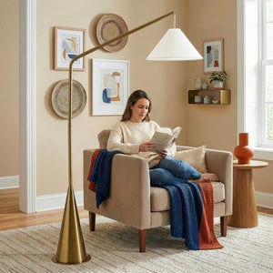 English Elm Lisbon Modern Floor Lamp Matte Black Cone Base White Fabric Shade for Living Room B183P231749