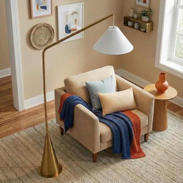 English Elm Lisbon Modern Floor Lamp Matte Black Cone Base White Fabric Shade for Living Room B183P231749