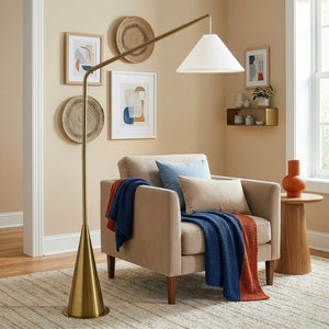 English Elm Lisbon Modern Floor Lamp Matte Black Cone Base White Fabric Shade for Living Room B183P231749