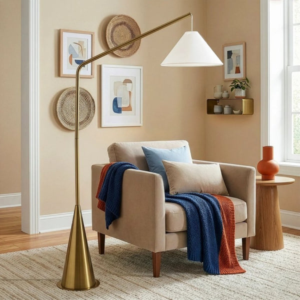 English Elm Lisbon Modern Floor Lamp Matte Black Cone Base White Fabric Shade for Living Room B183P231749