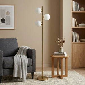 English Elm Brilliance Three Light Floor Lamp Brushed Gold Pole Opal Glass Shades Living Room B183P231757