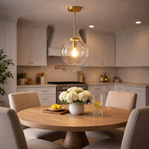 English Elm Gleam Globe Pendant Light with Satin Brass Hardware for Kitchen or Entryway B183P231770