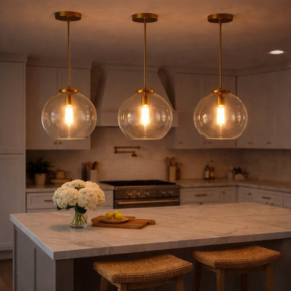 English Elm Gleam Globe Pendant Light with Satin Brass Hardware for Kitchen or Entryway B183P231770