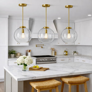 English Elm Gleam Globe Pendant Light with Satin Brass Hardware for Kitchen or Entryway B183P231770