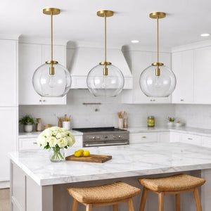 English Elm Gleam Globe Pendant Light with Satin Brass Hardware for Kitchen or Entryway B183P231770