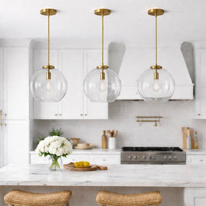 English Elm Gleam Globe Pendant Light with Satin Brass Hardware for Kitchen or Entryway B183P231770