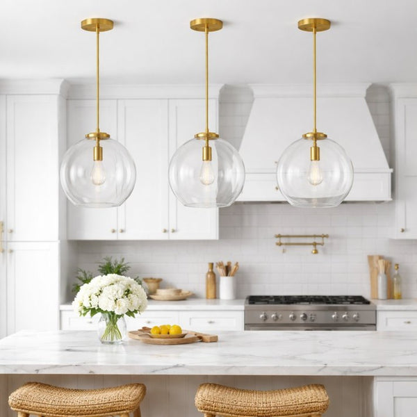 English Elm Gleam Globe Pendant Light with Satin Brass Hardware for Kitchen or Entryway B183P231770