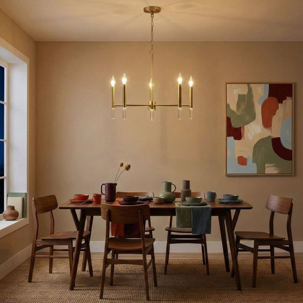 English Elm Courtyard Five Arm Golden Brass Chandelier Classic Candelabra for Dining Rooms B183P231785