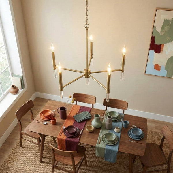 English Elm Courtyard Five Arm Golden Brass Chandelier Classic Candelabra for Dining Rooms B183P231785