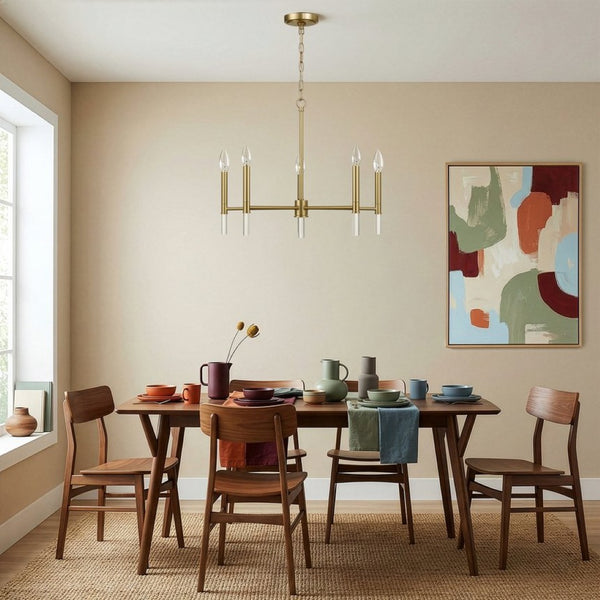 English Elm Courtyard Five Arm Golden Brass Chandelier Classic Candelabra for Dining Rooms B183P231785