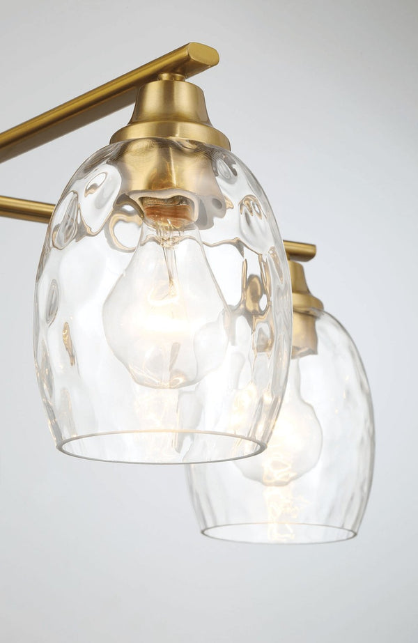 English Elm Elegance Five Arm Brass Chandelier with Clear Water Glass Shades for Dining Rooms B183P231790