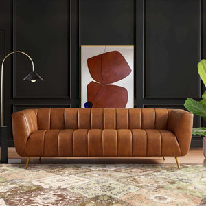English Elm Ava Italian Leather Sofa with Channel Tufted Back and Gold Leg Accent B183P231821